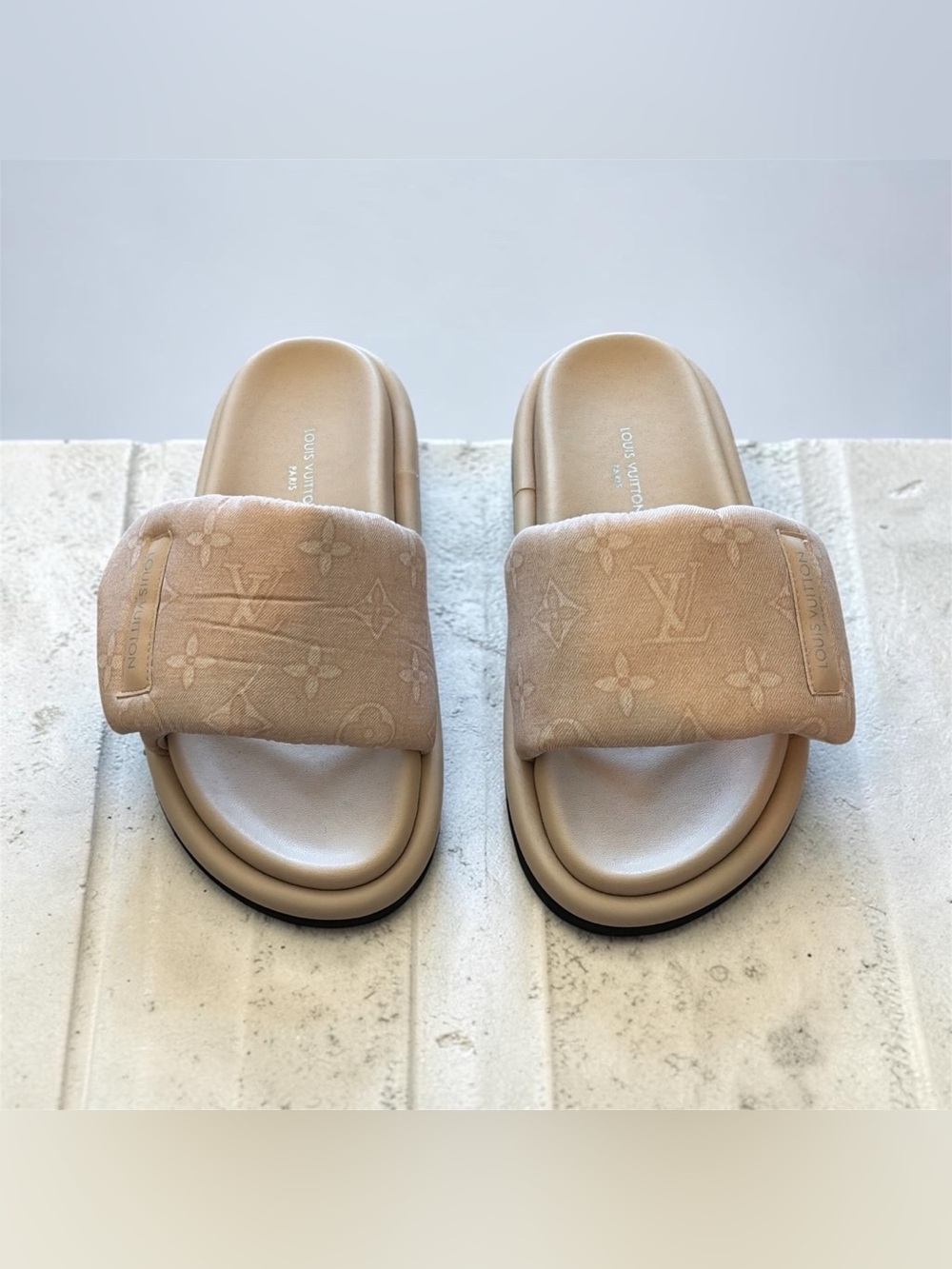 Louis Vuitton Beige Monogram Slide Sandals